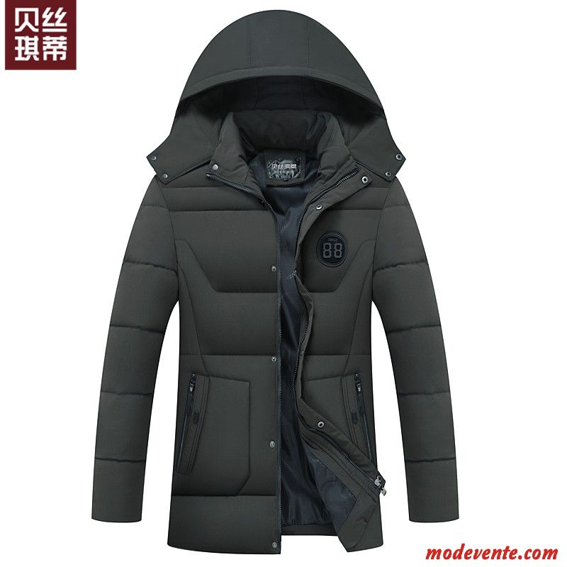 Veste En Coton Homme Vêtements D'hiver Manteau Vêtements Matelassé Plus De Velours Matelassée Longue Noir