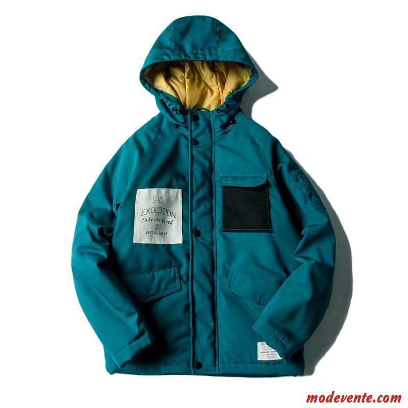 Veste En Coton Homme Vêtements Matelassé Manteau Matelassée Personnalité Baggy Capuche Bleu