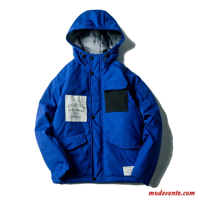 Veste En Coton Homme Vêtements Matelassé Manteau Matelassée Personnalité Baggy Capuche Bleu