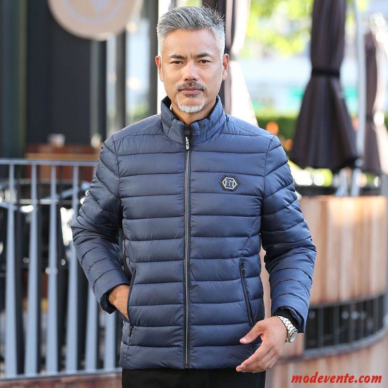 Veste En Coton Homme Âge Moyen Manteau Vêtements Matelassé Hiver Matelassée Vêtements D'hiver Bleu