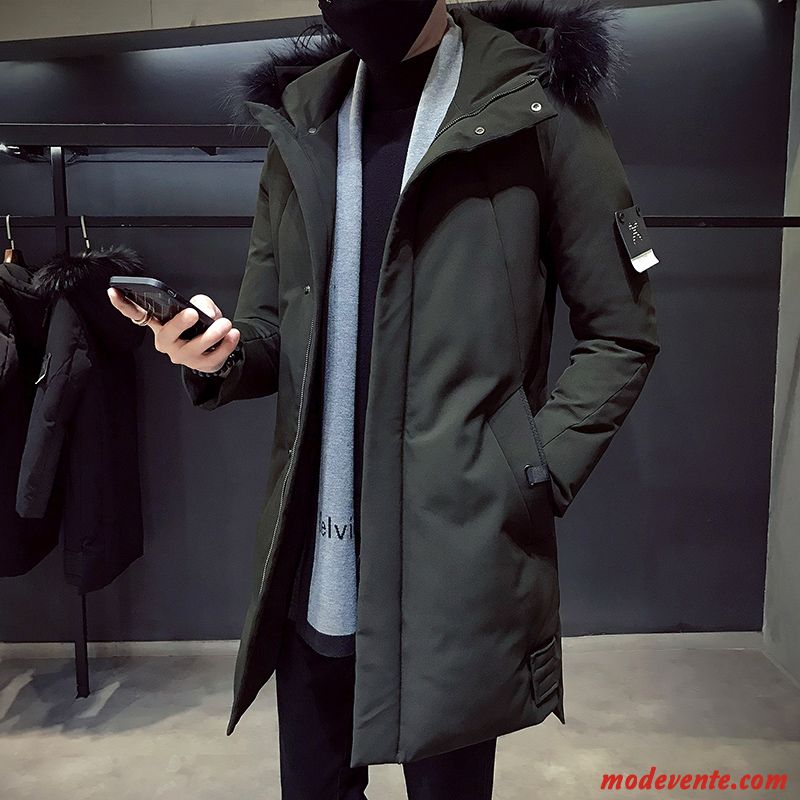 Veste En Coton Homme Épaissir Tendance Vêtements Matelassé Longue Beau Hiver Noir