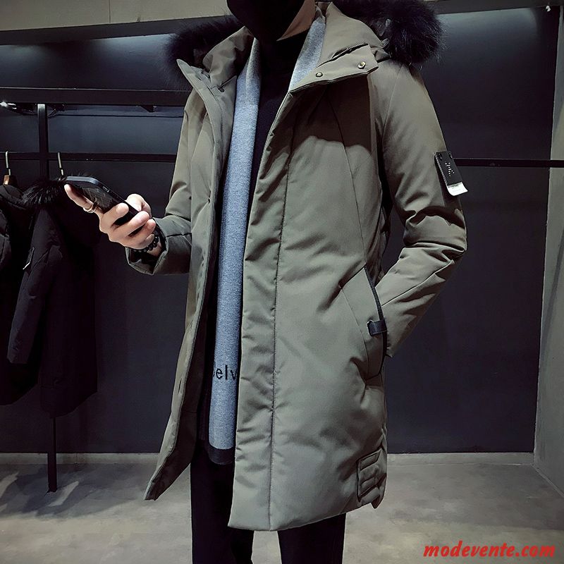 Veste En Coton Homme Épaissir Tendance Vêtements Matelassé Longue Beau Hiver Noir