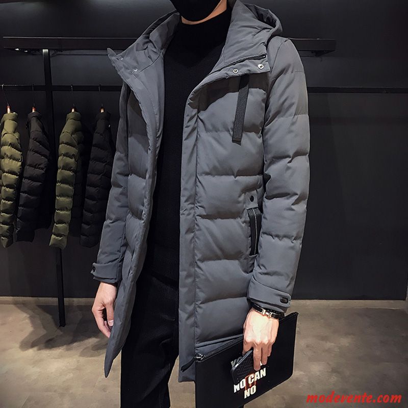 Veste En Coton Homme Épaissir Tendance Vêtements Matelassé Longue Beau Hiver Noir