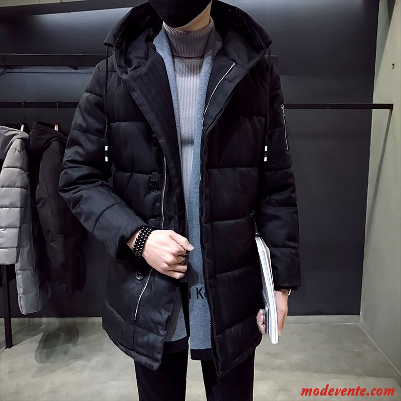 Veste En Coton Homme Épaissir Tendance Vêtements Matelassé Longue Beau Hiver Noir