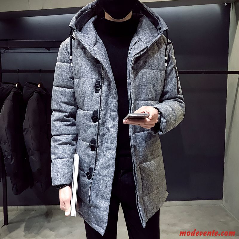 Veste En Coton Homme Épaissir Tendance Vêtements Matelassé Longue Beau Hiver Noir