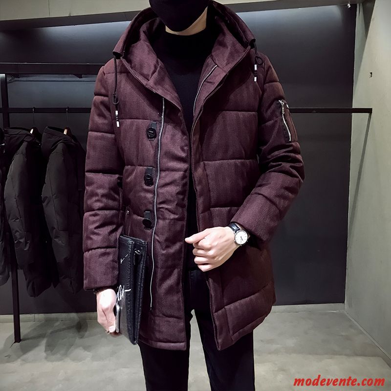 Veste En Coton Homme Épaissir Tendance Vêtements Matelassé Longue Beau Hiver Noir