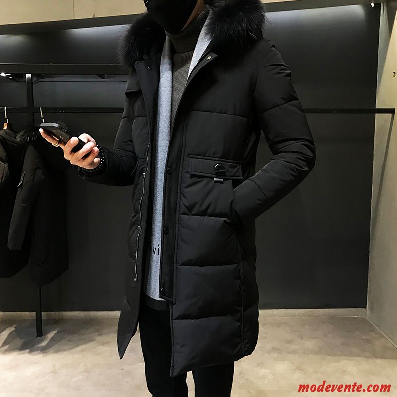 Veste En Coton Homme Épaissir Tendance Vêtements Matelassé Longue Beau Hiver Noir