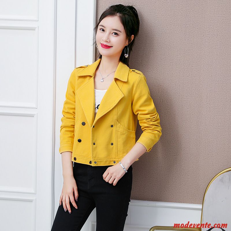 Veste En Cuir Femme Court Manteau Tempérament Une Veste Mode Printemps Jaune