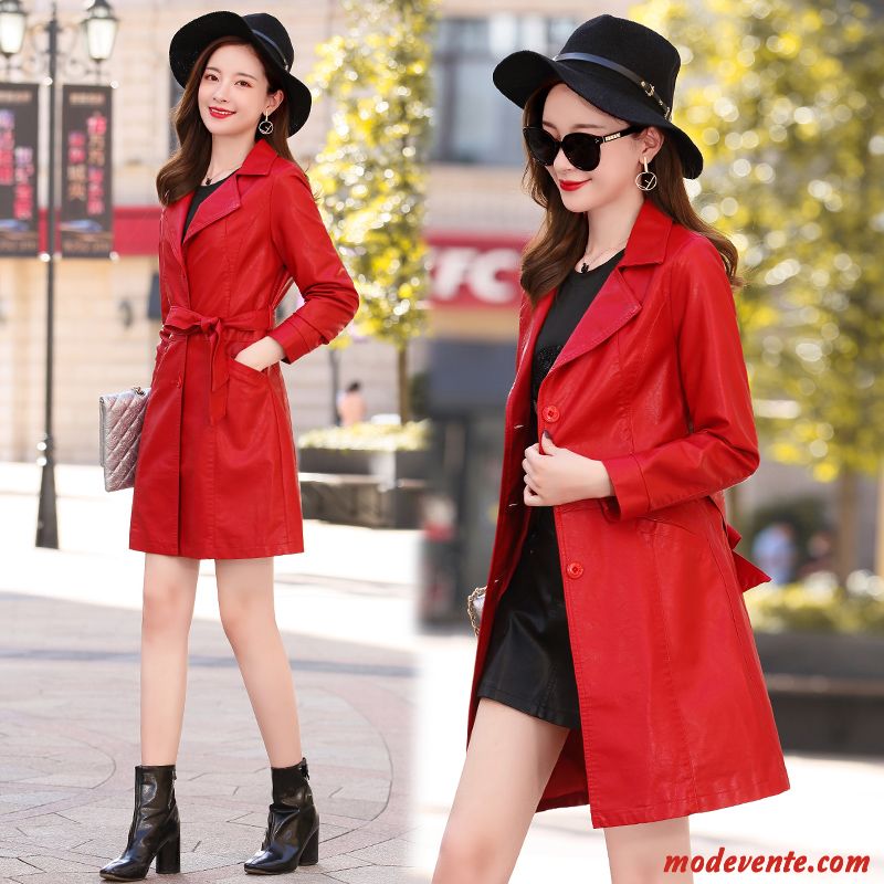 Veste En Cuir Femme L'automne Tendance Vestes En Cuir Personnalité Élégant Confortable Rouge