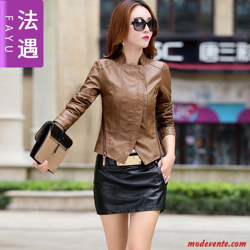 Veste En Cuir Femme Maman Haute Cintrée Mode Vêtements Moto Printemps Vestes En Cuir