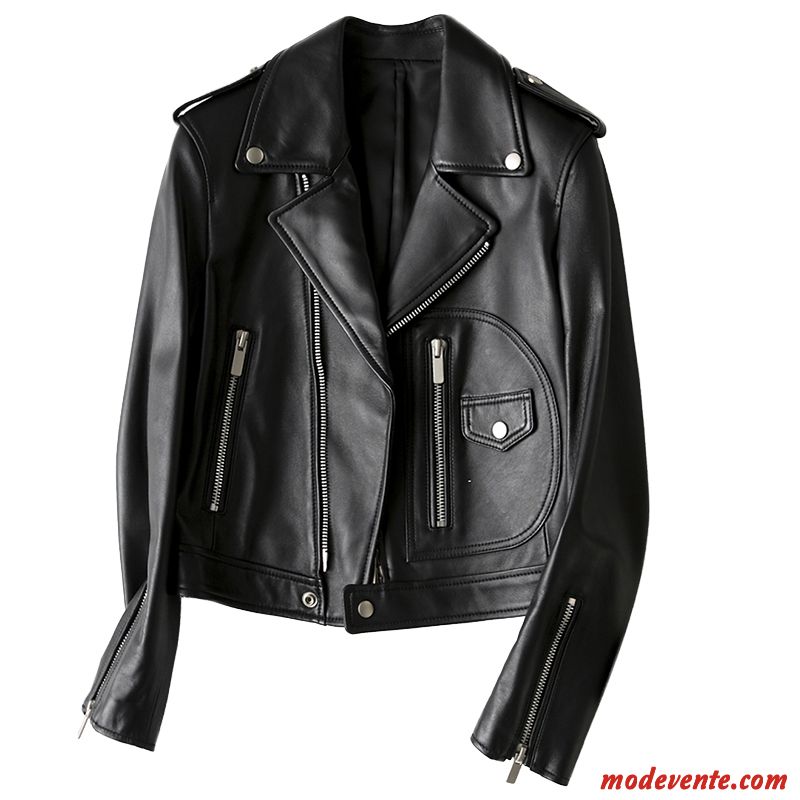 Veste En Cuir Femme Manteau Court Slim Offre Spéciale Vêtements Moto Super Star Noir Rouge