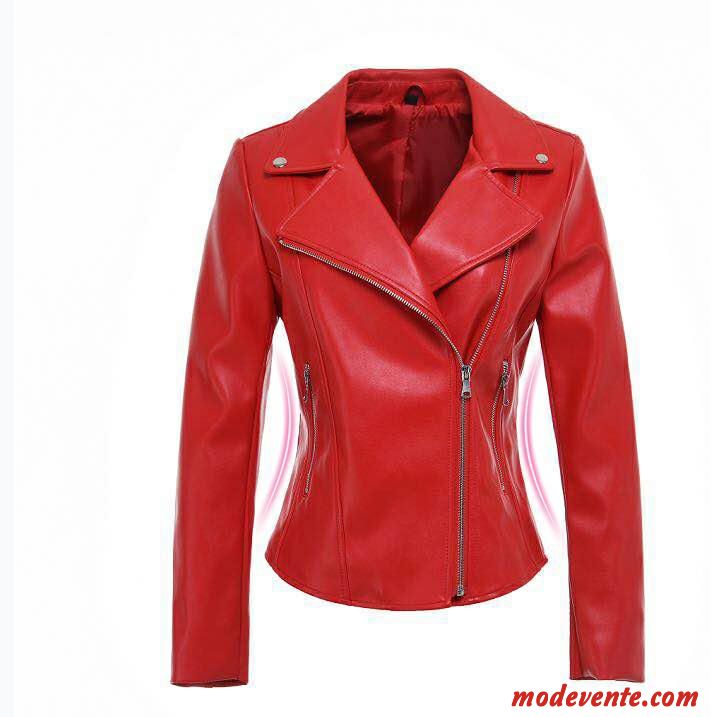 Veste En Cuir Femme Manteau Court Slim Offre Spéciale Vêtements Moto Super Star Noir Rouge