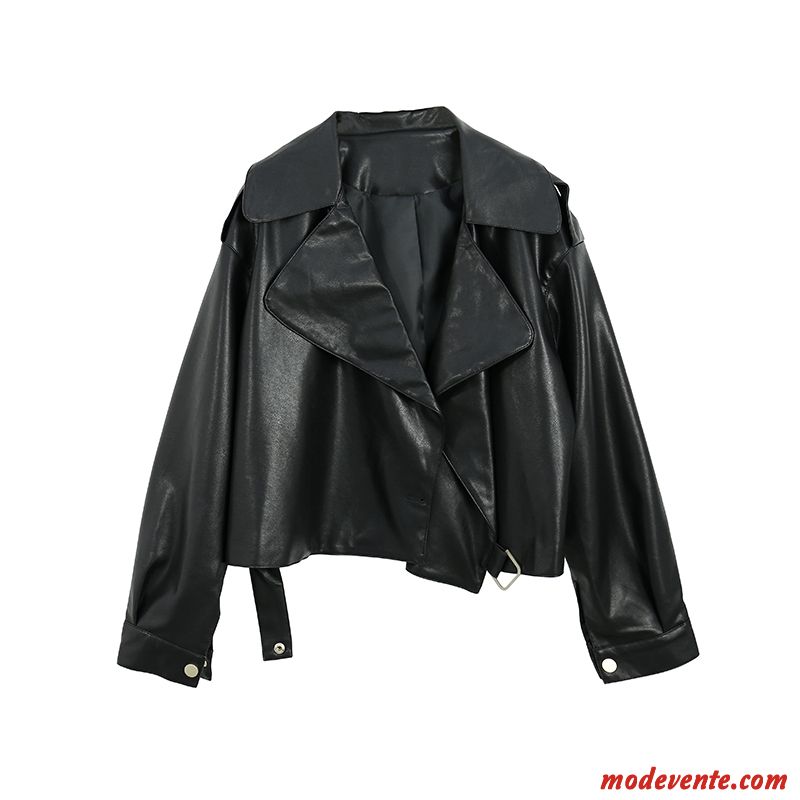 Veste En Cuir Femme Manteau L'automne Vêtements Moto Haute Cintrée Baggy Court