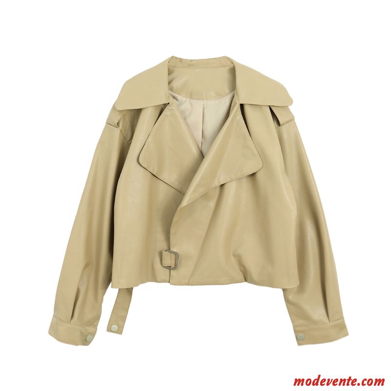 Veste En Cuir Femme Manteau L'automne Vêtements Moto Haute Cintrée Baggy Court