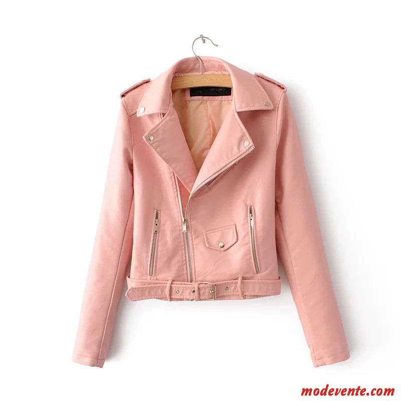 Veste En Cuir Femme Manteau Slim Pu Vêtements Moto Court Delavé Jaune