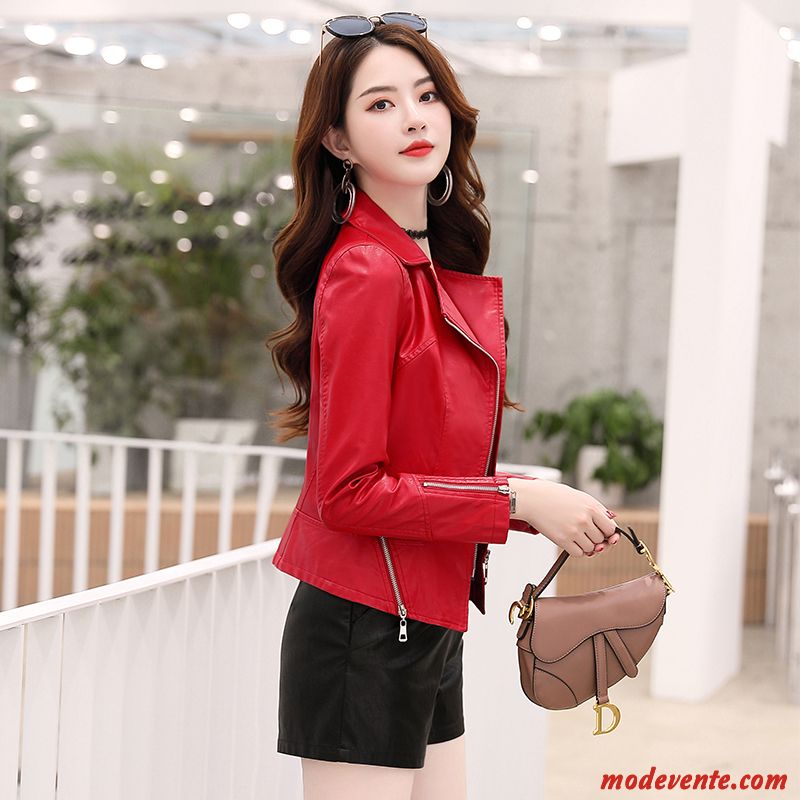 Veste En Cuir Femme Manteau Vestes En Cuir Slim L'automne Maman Printemps Rouge