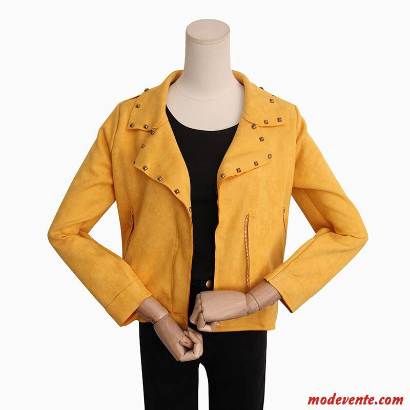 Veste En Cuir Femme Manteau Vestes En Cuir Étudiant Mince Beau Hiver Rouge Jaune