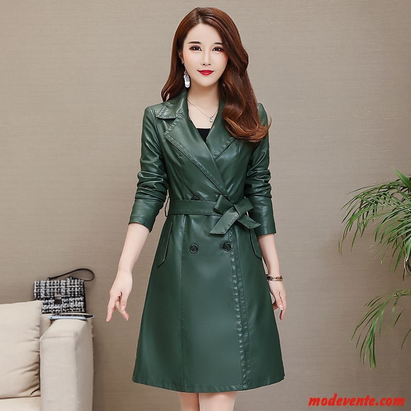 Veste En Cuir Femme Printemps Vestes En Cuir Maman Âge Moyen Tempérament Vert