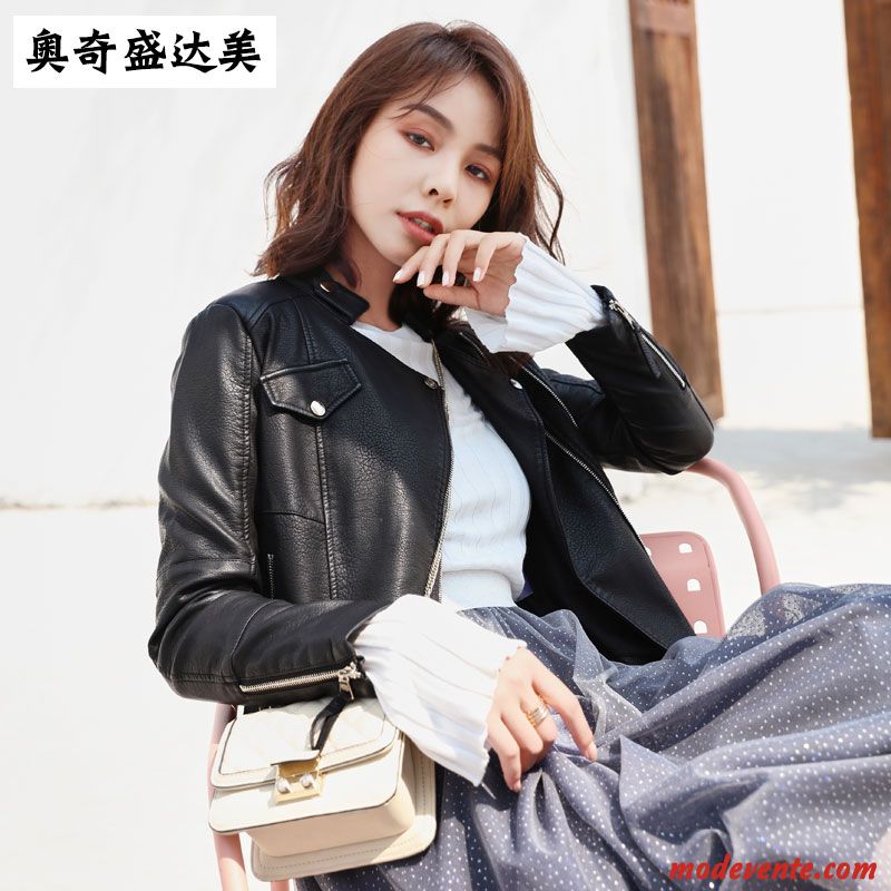 Veste En Cuir Femme Slim Manteau Vestes En Cuir Court L'automne Pu Blanc