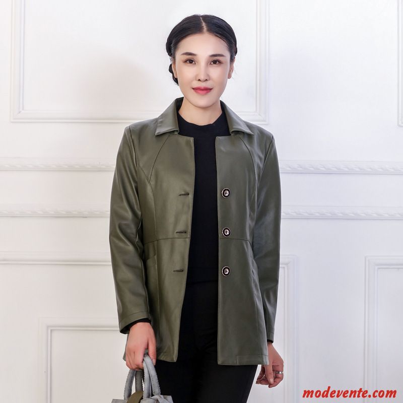 Veste En Cuir Femme Slim Vestes En Cuir Maman Grande Taille Coupe Vent Hiver Vert