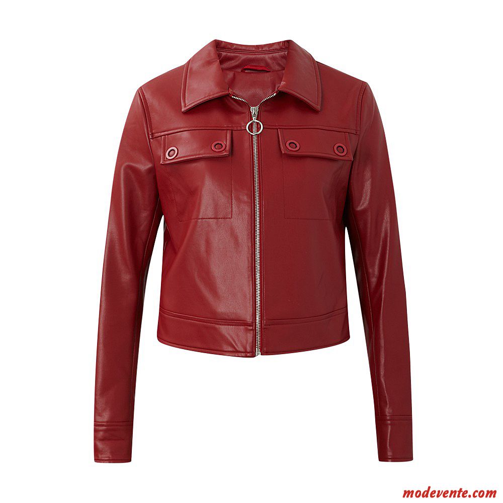 Veste En Cuir Femme Vêtements Moto Court Une Veste Tendance Manteau Printemps Noir Rouge