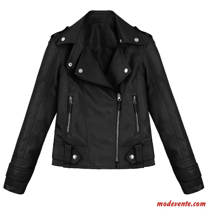 Veste En Cuir Femme Vêtements Moto Longues Slim L'automne Vestes En Cuir Manteau Noir