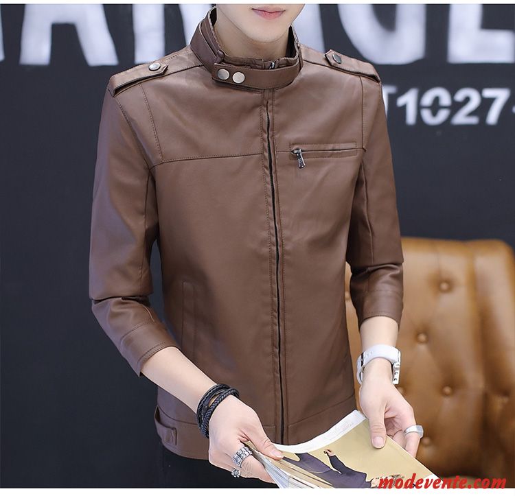 Veste En Cuir Homme Beau Légère Manteau Tendance L'automne Vestes En Cuir Marron