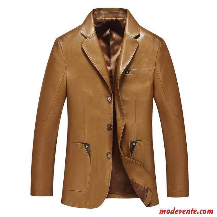 Veste En Cuir Homme Costume Clearance À Vendre Manteau Vestes En Cuir Printemps Slim Jaune Brun