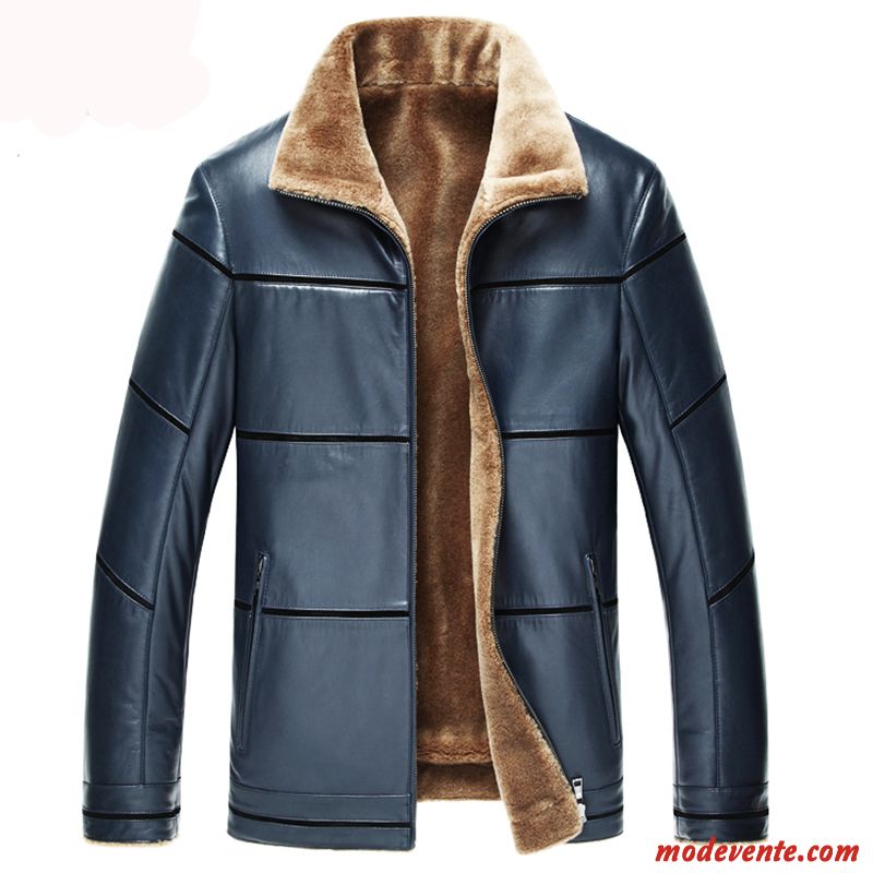 Veste En Cuir Homme Gros Hiver Manteau Plus De Velours Vestes En Cuir Épaissir