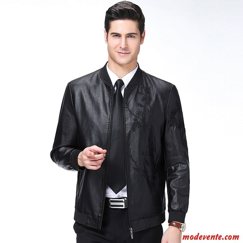 Veste En Cuir Homme L'automne Beau Peau De Mouton Vestes En Cuir Cuir Véritable Court Noir