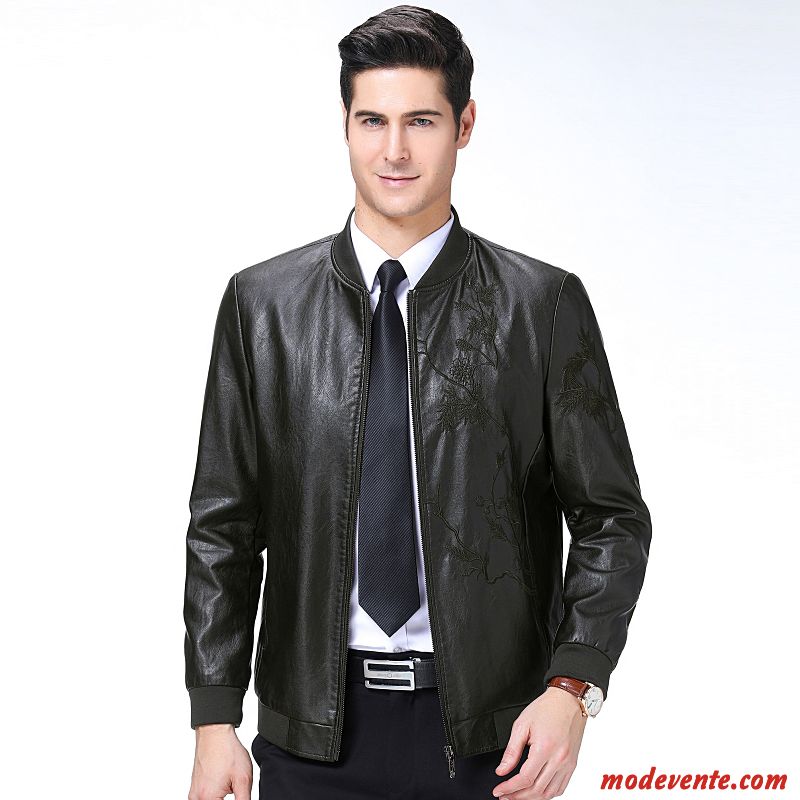 Veste En Cuir Homme L'automne Beau Peau De Mouton Vestes En Cuir Cuir Véritable Court Noir