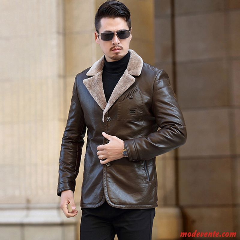 Veste En Cuir Homme Manteau Hiver Vestes En Cuir Cuir Véritable Costume Peau De Mouton Noir