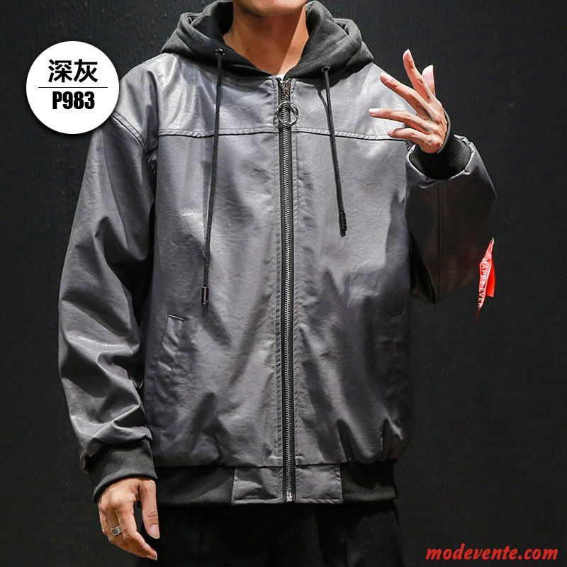 Veste En Cuir Homme Manteau Personnalité Hip Hop Beau Marque De Tendance Vêtements Moto Noir