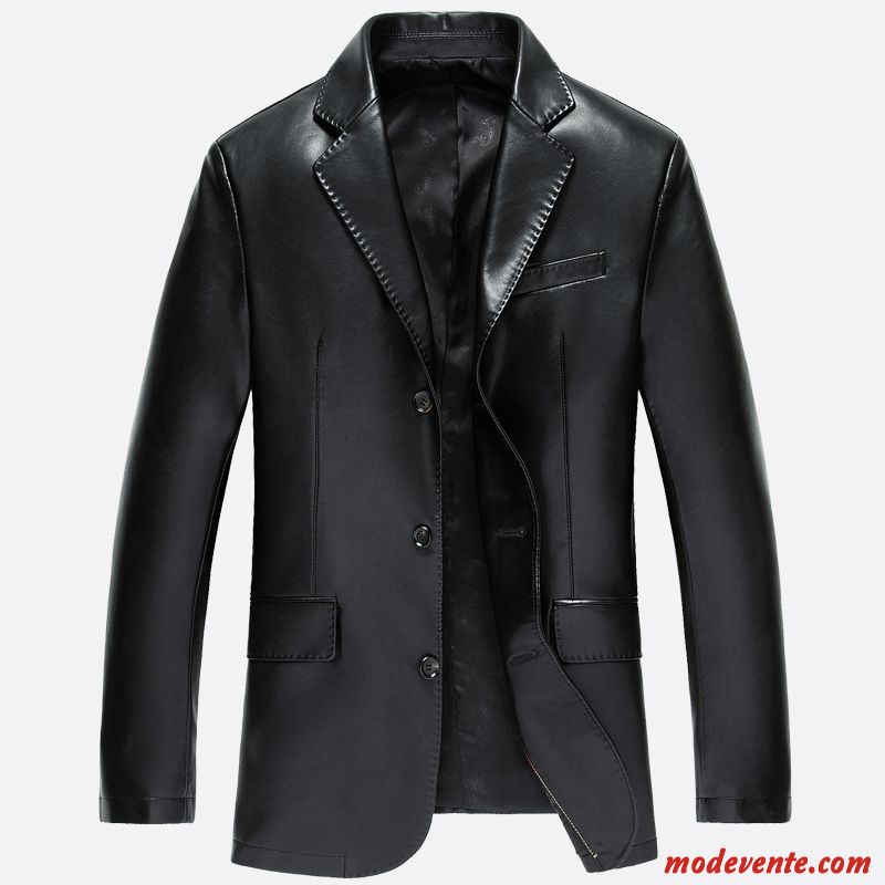 Veste En Cuir Homme Manteau Vestes En Cuir Costume Slim Âge Moyen Beau Bleu