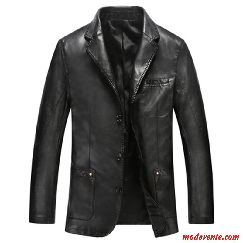 Veste En Cuir Homme Manteau Vestes En Cuir Costume Slim Âge Moyen Beau Bleu