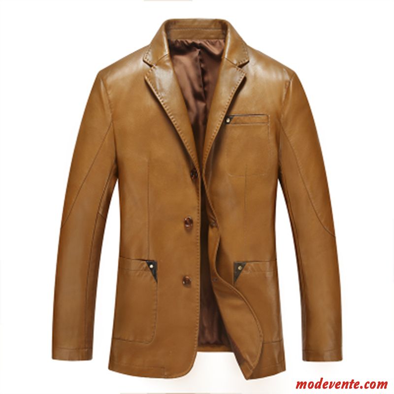 Veste En Cuir Homme Manteau Vestes En Cuir Costume Slim Âge Moyen Beau Bleu