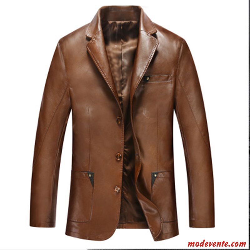 Veste En Cuir Homme Manteau Vestes En Cuir Costume Slim Âge Moyen Beau Bleu