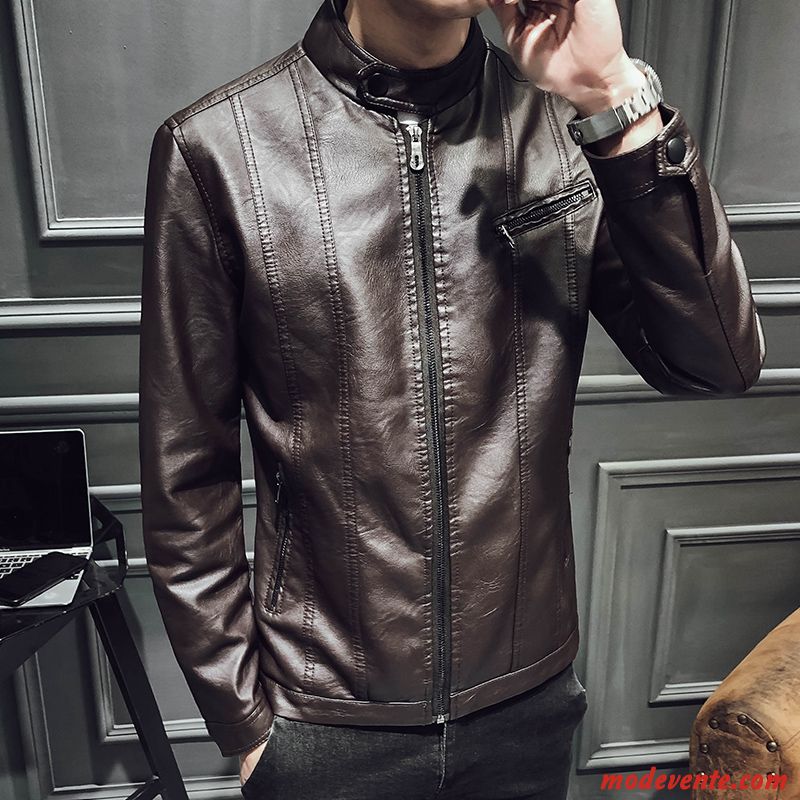 Veste En Cuir Homme Printemps Légère Tendance L'automne Vestes En Cuir Slim Rouge