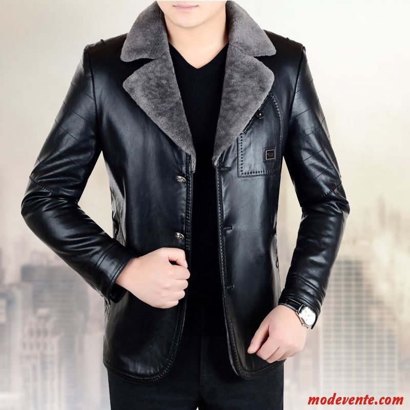 Veste En Cuir Homme Printemps Slim Vestes En Cuir L'automne Manteau Âge Moyen Noir