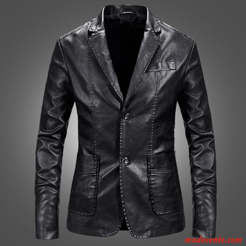 Veste En Cuir Homme Slim Vêtements Moto Vestes En Cuir Légère L'automne Beau Marron