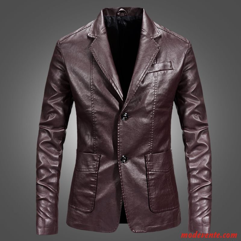 Veste En Cuir Homme Slim Vêtements Moto Vestes En Cuir Légère L'automne Beau Marron