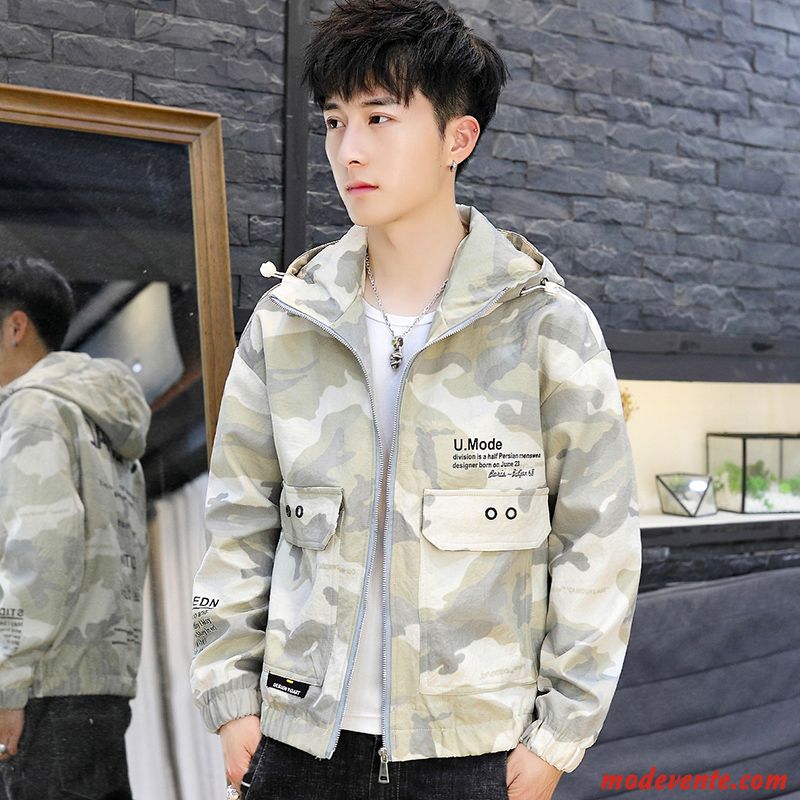 Veste Homme Baggy Camouflage L'automne Beau Tendance Cargo Vert