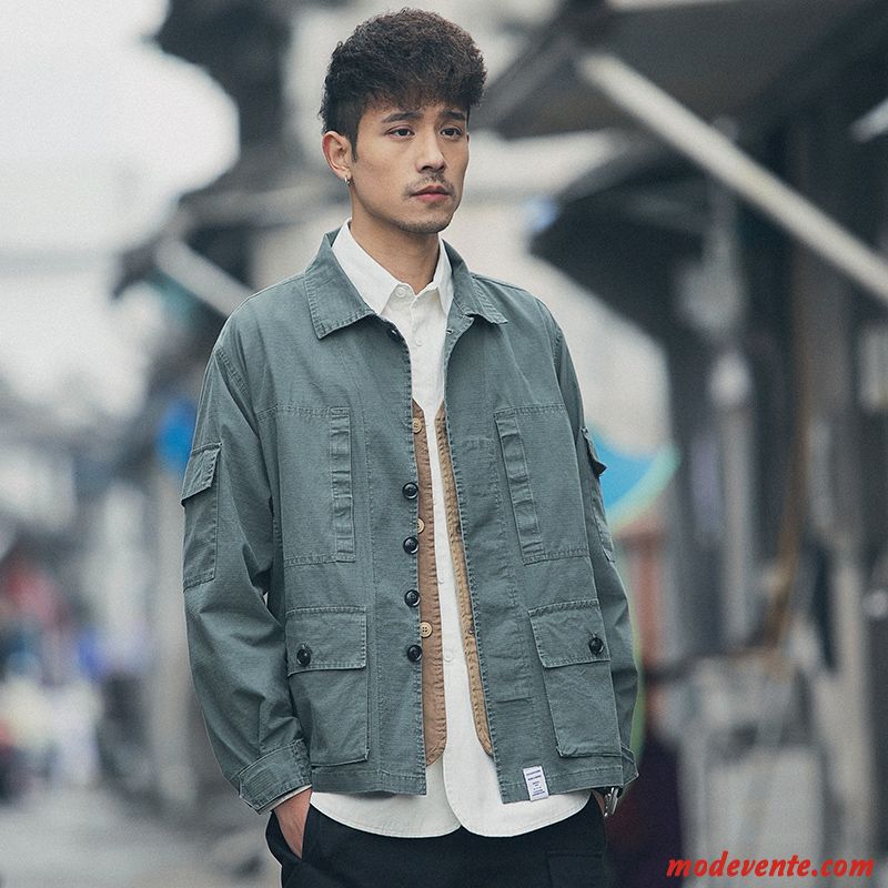 Veste Homme Baggy Manteau Une Veste Tendance Cargo Décontractée Bleu