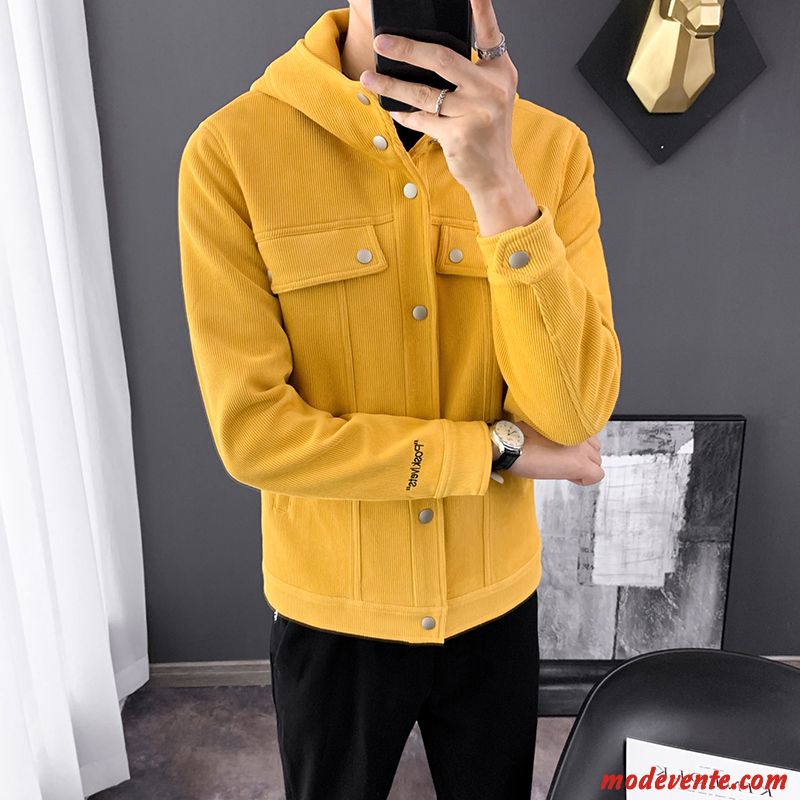 Veste Homme Beau Capuche Printemps Tendance L'automne Manteau Jaune