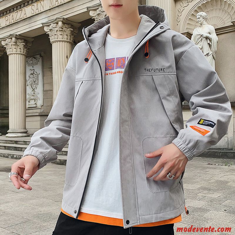 Veste Homme Beau Manteau L'automne Printemps Broderie Tendance Gris