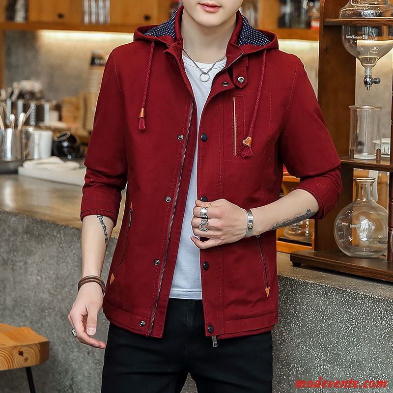 Veste Homme Beau Marque De Tendance Manteau Printemps Décontractée Denim Rouge