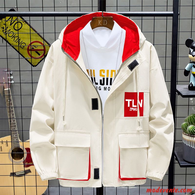 Veste Homme Cargo Manteau Printemps L'automne Denim Tendance Rouge