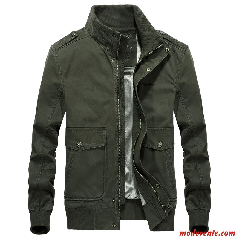 Veste Homme Coton Bio Décontractée Manteau Âge Moyen L'automne Court Vert