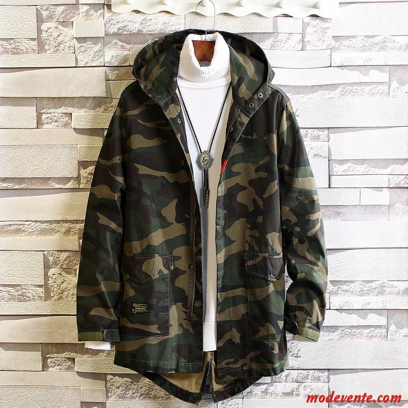 Veste Homme Coupe Vent Printemps Beau Longue Tendance Décontractée Vert