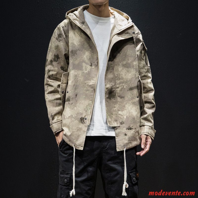 Veste Homme L'automne Tendance Baggy Printemps Hip Hop Camouflage Jaune